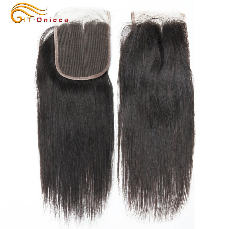 ブラジルのバッチ織りストレートロック,人間の髪の毛のエクステンション,4 × 4,70-グラム/ピース,クロージャー付き