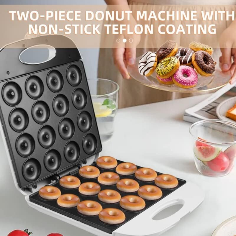 Mini Donutmaker, Snacks, Desserts En Meer Met Antiaanbakoppervlak, Cakemachine, Dubbelzijdige Verwarming Maakt 16 Donuts