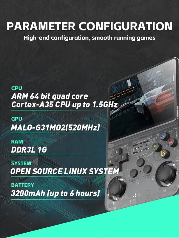 R36S คอนโซลเกมมือถือระบบลินุกซ์หน้าจอ3.5นิ้ว, เครื่องเล่นเกมแบบย้อนยุค IPS เครื่องเล่นวิดีโอพกพาขนาดเล็กความละเอียด HD ขนาด64GB