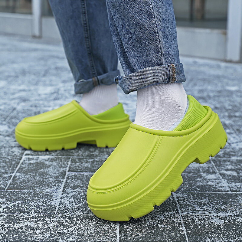STRONGSHEN-방수 코튼 슬리퍼 여성용, 미끄럼 방지 실내 플러시, 홈 신발, 야외 플랫폼 신발, 겨울