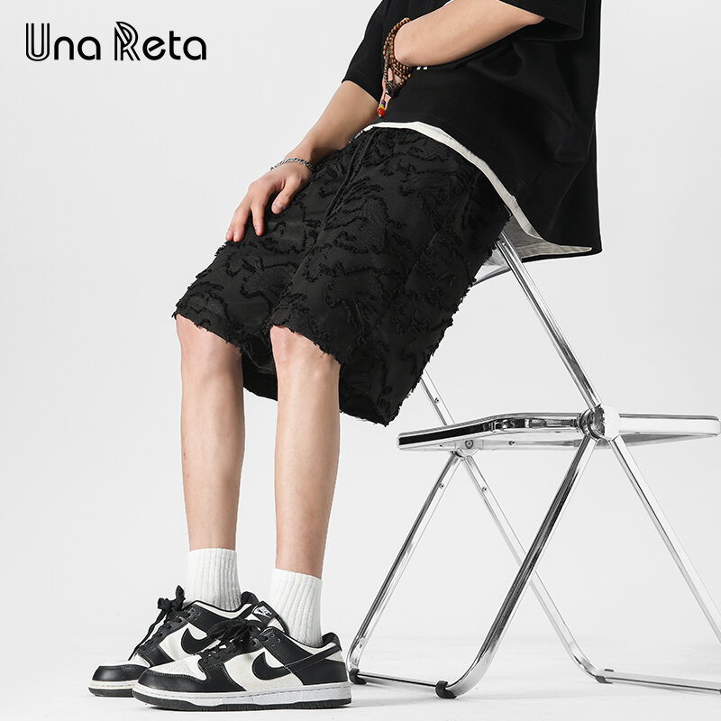UNA Reta กางเกงขาสั้นผู้ชายสำหรับฤดูร้อน, 2024ใหม่สตรีทแวร์ฮิปฮอปกางเกงขาสั้นเอวสูงฮาราจูกุพลัสไซส์ทรงหลวมชุดสตรีทแวร์