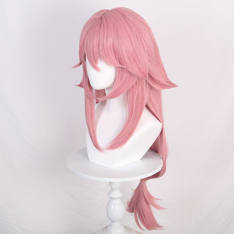 Парик Yae Miko Genshin Impact Cosplay Project Celestia розовая длинная стойкая термостойкая синтетическая шерстяная фотография + бесплатная шапочка для парика
