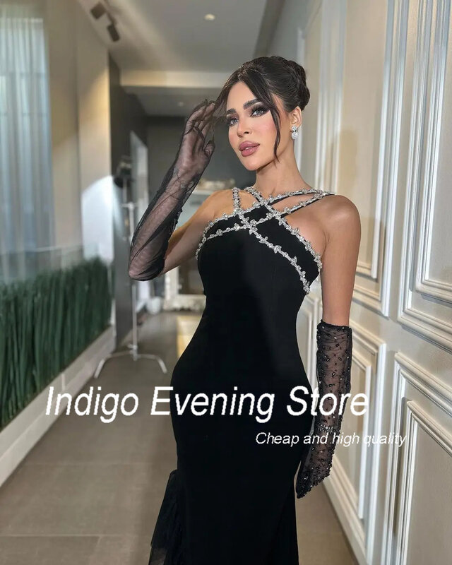 Gaun malam Indigo gaun manik-manik Spaghetti lantai panjang gaun transaksi Formal untuk wanita 2024 الال金semi CF abendtleuder Damen