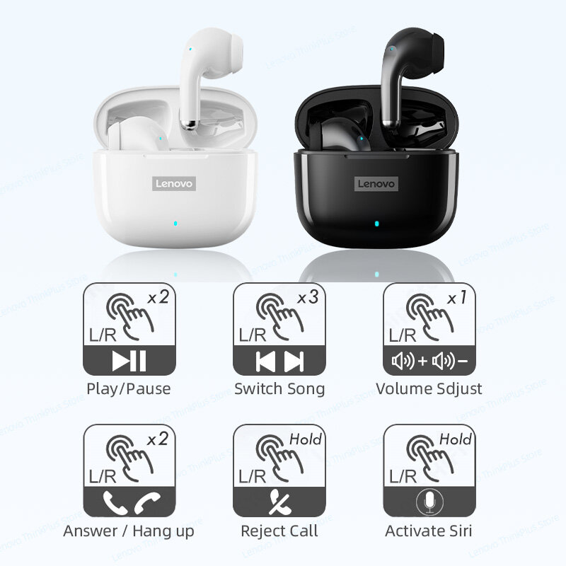 Earphone Lenovo LP40 Pro TWS Asli Bluetooth Nirkabel 5.1 Headphone Noise Reduction Olahraga Kontrol Sentuh 250MAH 2022 Baru
