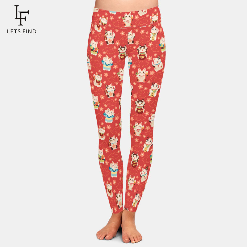 LETSFIND-Pantalon taille haute en polyester pour femme, leggings de fitness minces et doux, imprimé de chats amusants, dessin animé 3D, mode