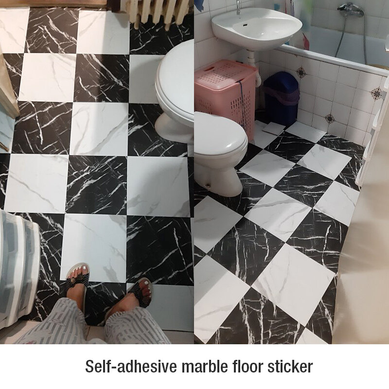 Adesivo de piso autoadesivo impermeável em PVC, telha de mármore simulada, adesivo de parede 3D para sala de estar, banheiro, cozinha, decoração