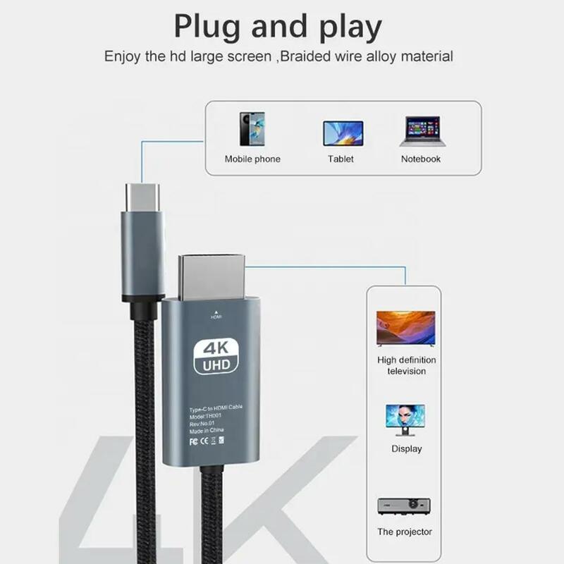 HDMI-Projectiekabel Type-C Naar HDMI-Kabel 4K Ultra Heldere 3D-videokabel Voor Macbook Pro Air Samsung Lenovo Thinkpad