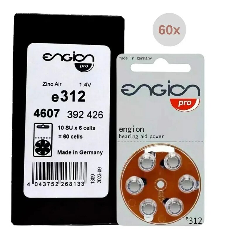 Батареи для слуховых аппаратов Engion A312, 60 шт./10 карт, 1,45 в, 312, 312A, A312, PR41, Цинковый воздушный Аккумулятор для слуховых аппаратов BTE CIC RIC OE