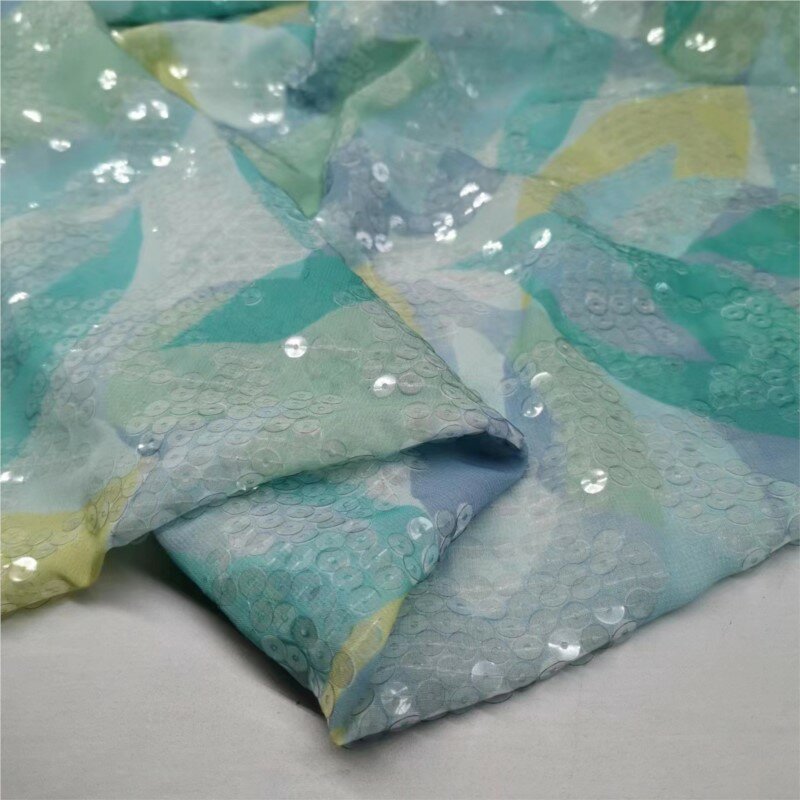Transparent Sequined Chiffon Fabric Fashion Embroidery Gown Diy Hand-Made Sewing Material