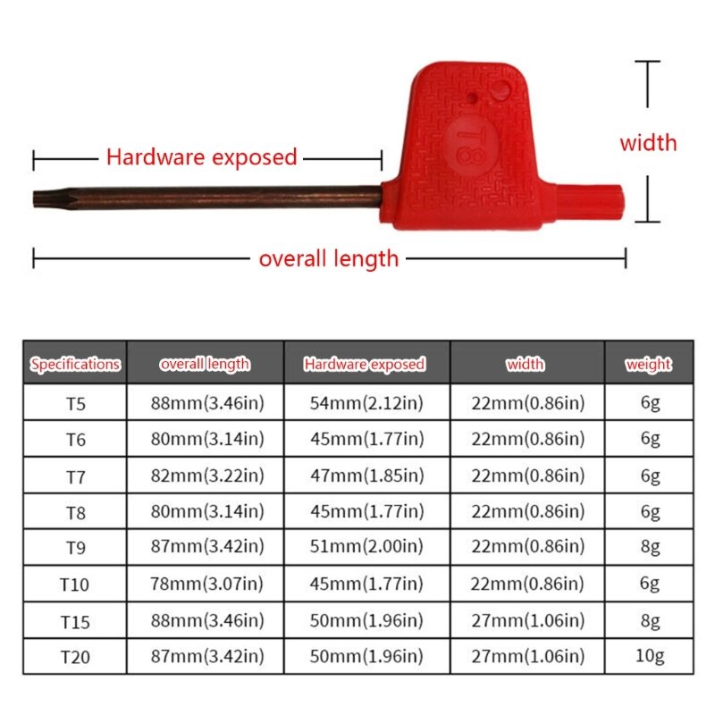 Schraubenschlüssel Torx-Schraubendreher Red Schraubenschlüssel Drehmaschinenzubehör für Drehwerkzeuge
