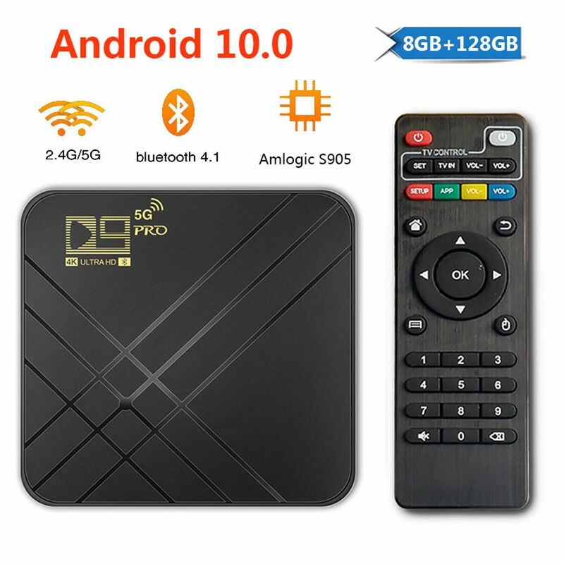 2022 D9 PRO Smart TV Box Android 10.0 Amlogic S905L czterordzeniowy 2.4G/5G Dual WIFI Bluetooth 4K Set Top Box 8GB + 128GB IPTV Box