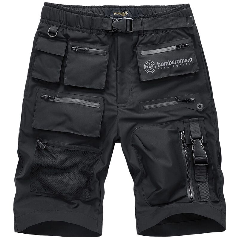 Pantalones cortos holgados para hombre, ropa de calle táctica de ciudad con múltiples bolsillos, estilo Cyber Punk, Capris masculinos, color negro, verano, Y2K