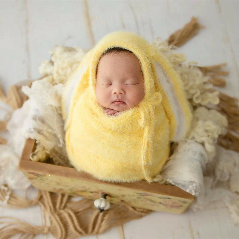 Recém-nascidos Fotografia Hat Wrap Blanket, Lã De Coelho, Capa De Malha, Baby Photoshoot, Adereços Acessórios, 2Pcs por Conjunto