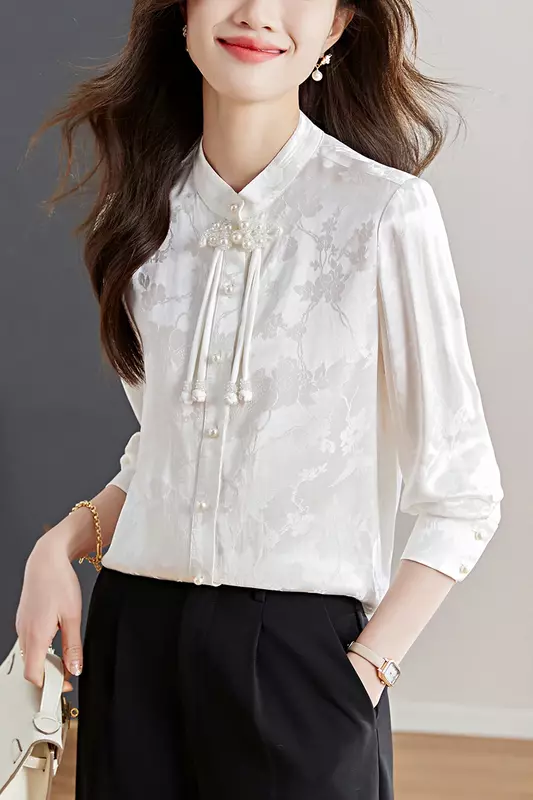 YCMYUNYAN-Chemises en satin pour femmes, chemisiers imprimés de style chinois, vêtements amples, soie à la mode, hauts vintage, printemps et été