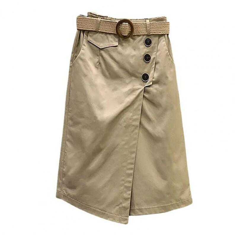 High Waist Skirt Stylish High-waist Skirt with Pockets for Women Versatile Summer Fashion Essential Faux Two-piece Design