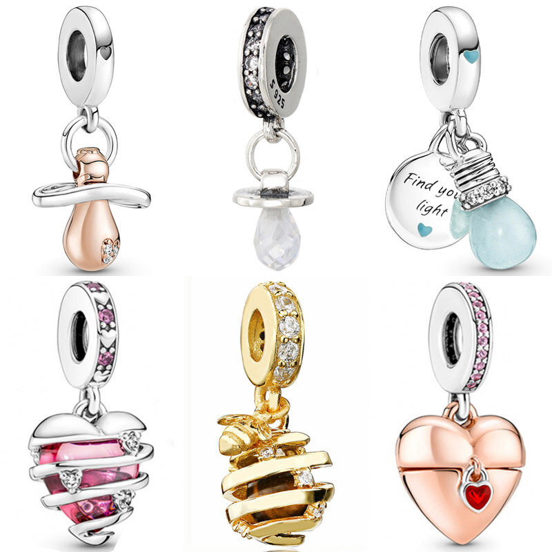 Original Lightbulb Baby Pacifier Reveal Your Love Heart Pendant Charm DIY Jewelry Fit 925 Sterling Silver Bead Popular Bracelet