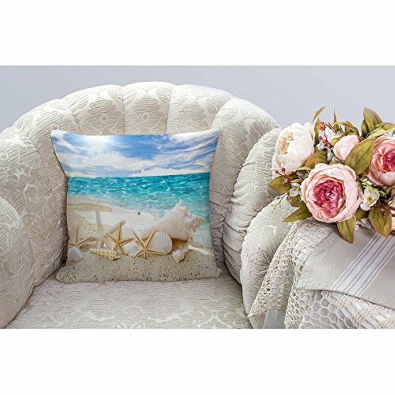 Beach Starfish Pillow Cover,Starfish Shell Square Cushion Cover Standard Pillowcase Home Decorative Sofa Armchair Bedroom