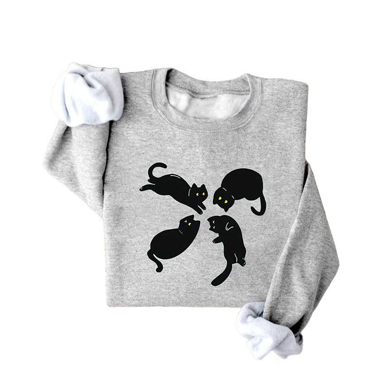 Dames Sweatshirt Tuimelen Kat Print Ronde Hals Pullover Drop Sweatshirt Scrunchy Sweatshirt