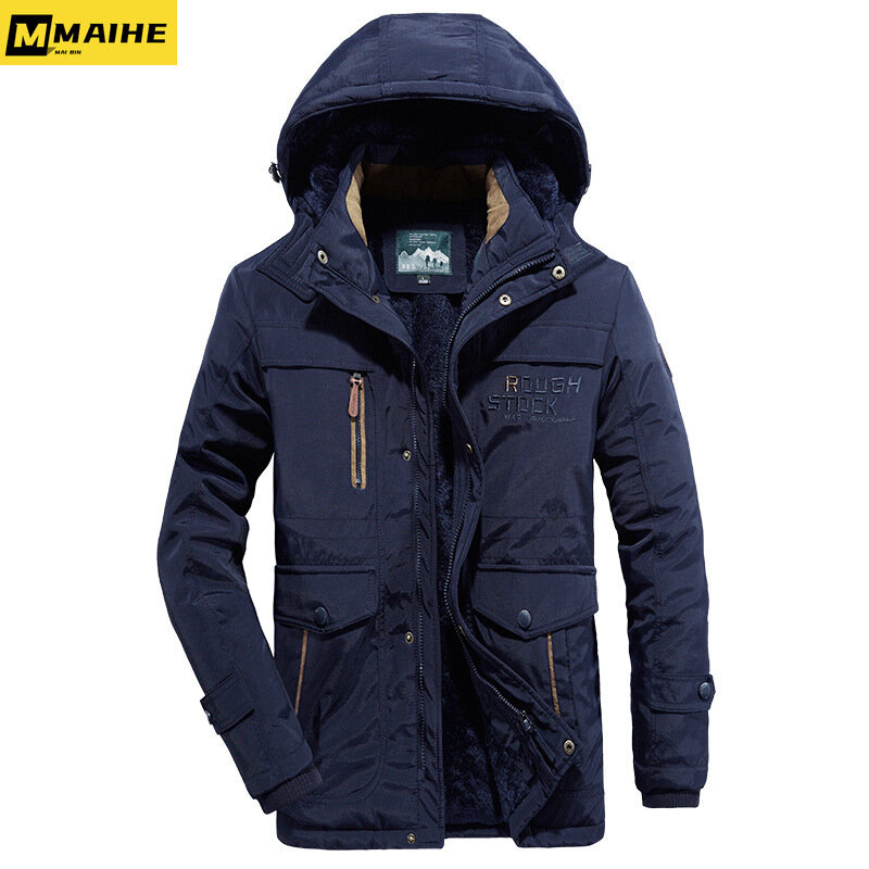 Men Long Winter Coats Down Jackets Hooded Fleece Casual Warm Parkas Good Quality Male Cotton Fit Long Trench Coats Size 6XL