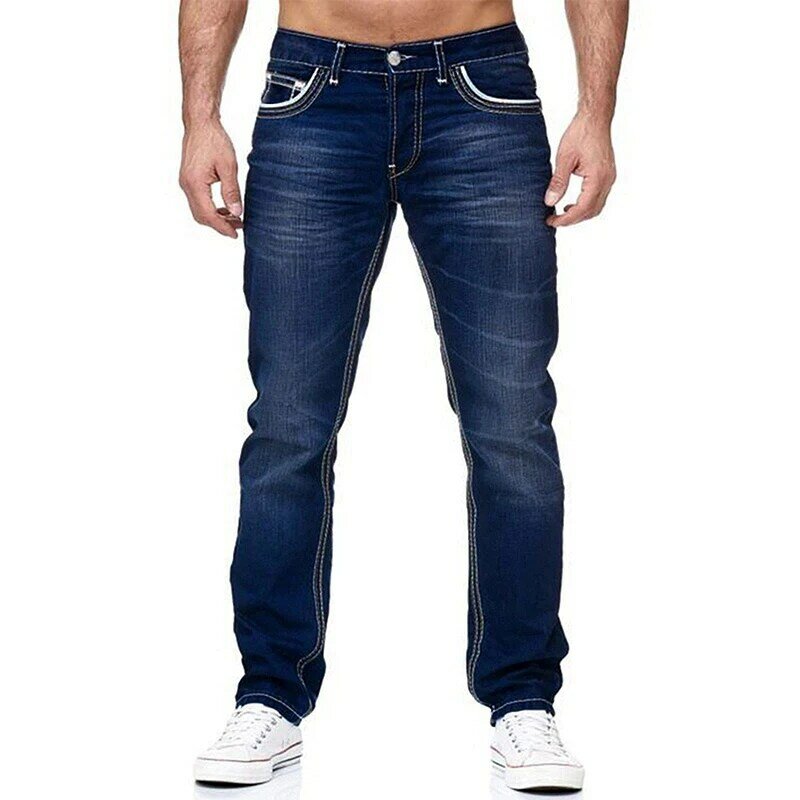 Jeans lavado monocromático masculino, calça stretch, roupa de lazer, Europa e Estados Unidos, alta qualidade, moda, primavera e outono