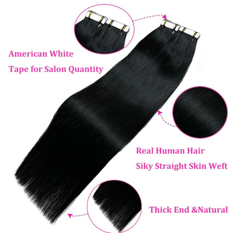 Лента в бразильских человеческих волосах, прямые удлинители, 14-26 дюймов, клей для наращивания, 100% натуральные человеческие волосы без повреждений, качество в салоне