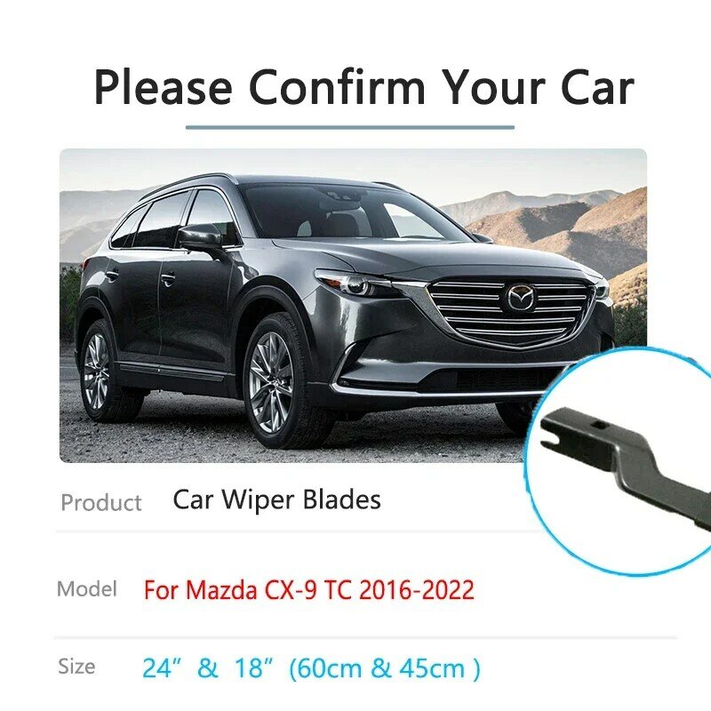 Conjunto de limpador de janela frontal e traseira para Mazda CX-9 TC MK2, Acessórios de limpeza do pára-brisas, 2016, 2018, 2019, 2020, 2021, 2022