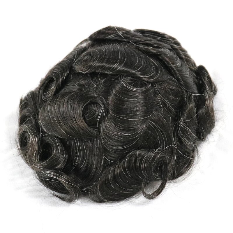 Мужской парик, натуральная шиньон, 0,08 мм, основание из искусственной кожи, супер прочный недетектируемый мужской парик, система человеческих волос, протез, капиллярный