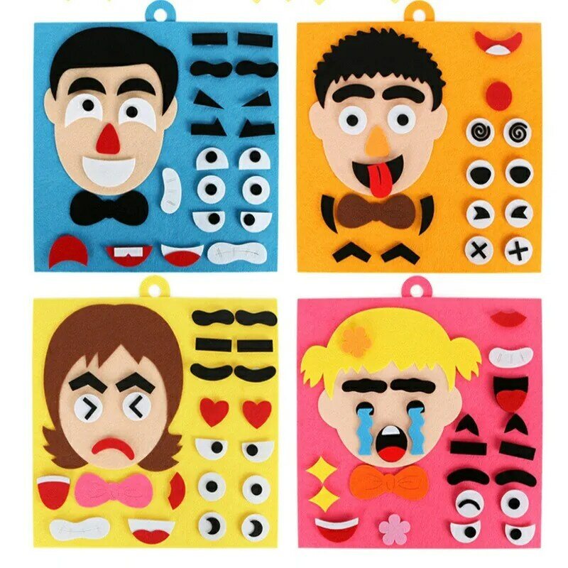 Buku stiker wajah DIY anak untuk kegiatan orang tua anak balita permainan Puzzle baru hadiah mainan menyenangkan kain flanel kartun