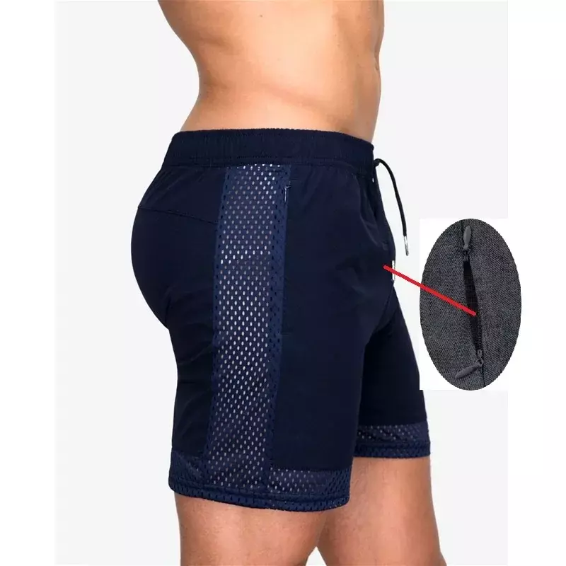 Celana selangkangan terbuka celana pendek olahraga lari cepat kering latihan kebugaran pantai jaring elastis musim panas baru Silang otot menyenangkan liar