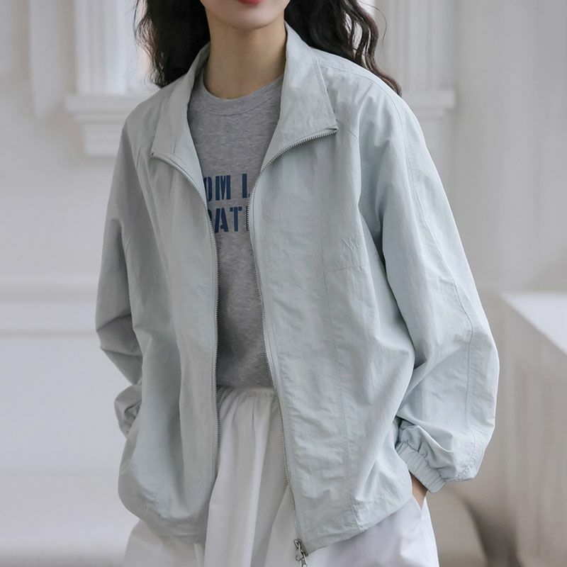 Повседневная Женская куртка HOUZHOU в стиле Харадзюку, летние винтажные куртки большого размера 2024, ветровка в Корейском стиле, на молнии, в японском стиле
