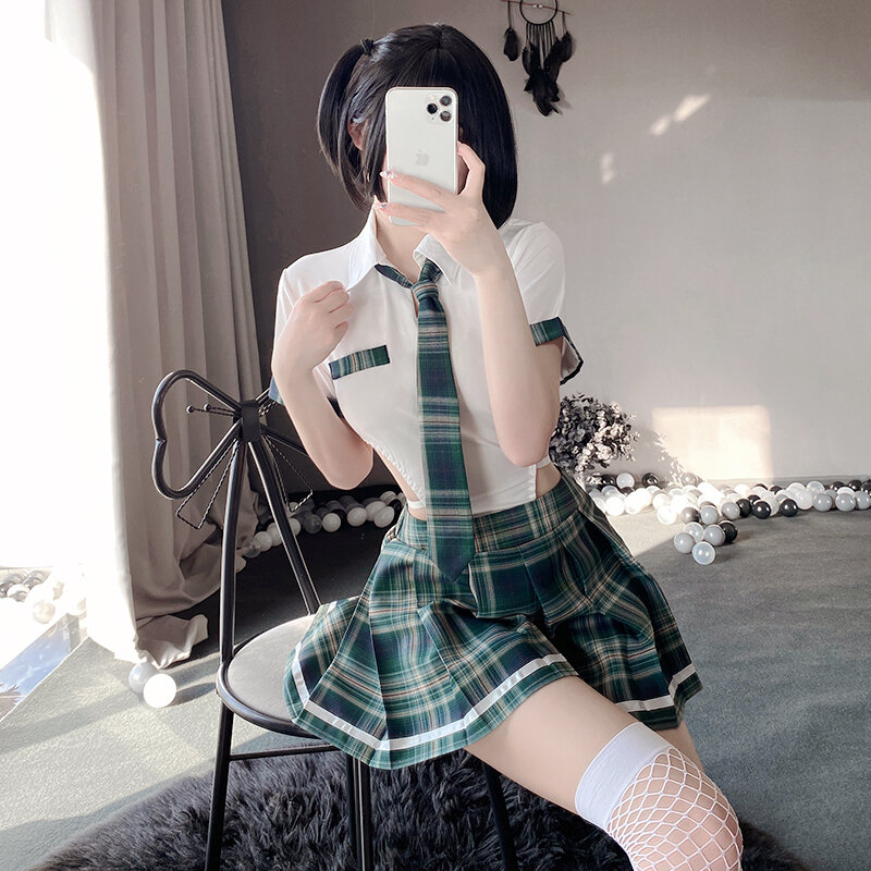 애니메이션 일본 귀여운 여학생 코스프레 유혹 의상, 섹시한 란제리 바디 슈트 스커트, 에로틱 학생 JK 유니폼