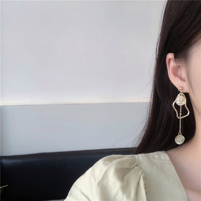 Frauen Anhänger Ohrringe neue Asymmetrie s925 Quaste Gold runde Mädchen Modeschmuck Tropfen Ohrringe Ohr stecker baumeln Ohrringe