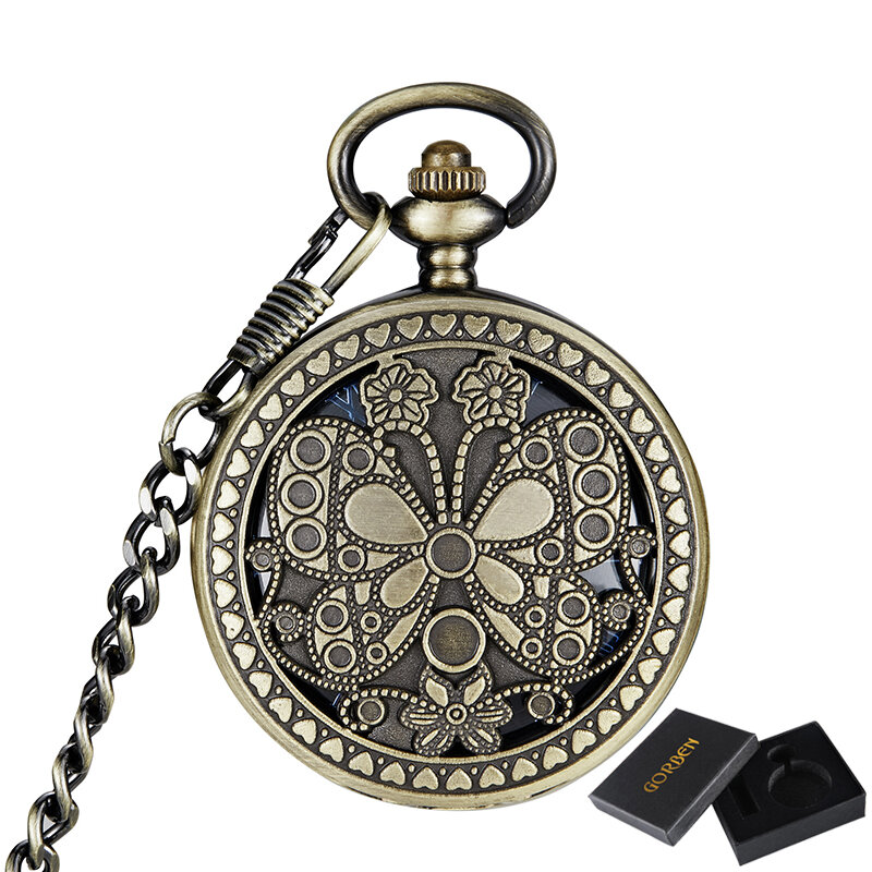 7 Design Vintage mechanische Uhr Blume Mann Taschenuhr mit Kette Steampunk Skelett Uhren für Männer chinesische Fabrik Anhänger