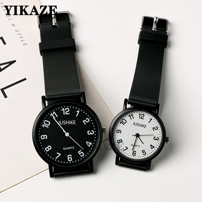 YIKAZE-Relógio de quartzo simples feminino, relógio de pulso de silicone, mostrador grande, design minimalista, preto, branco