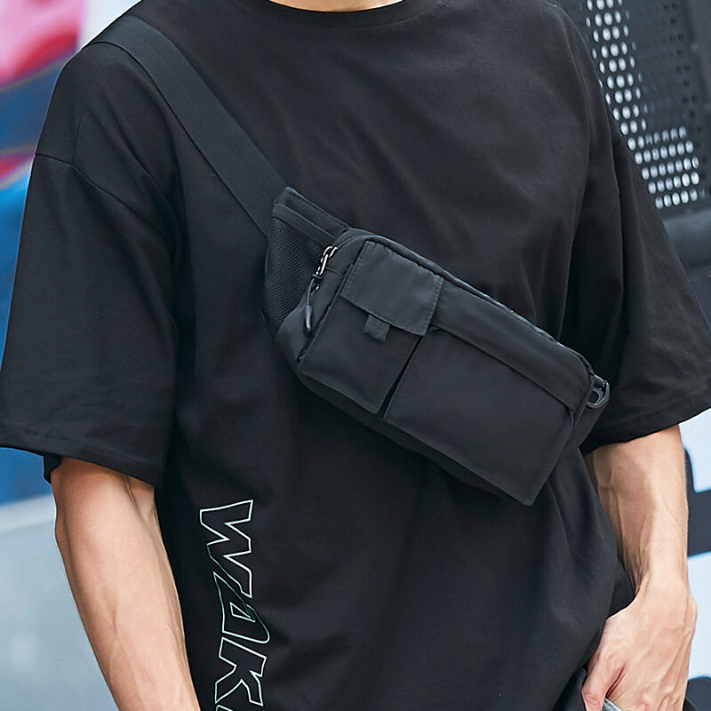 男性用の小さな日本のクロスボディバッグ、シンプルなサッチェルチェストバッグ、カジュアルウエストバックパック、単色