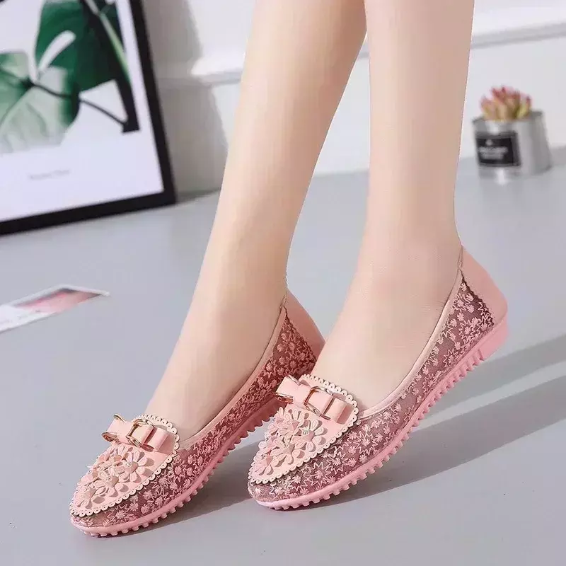 Slip-on Women Autumn Shoes Breathable Flat Casual Mesh Loafers Flat Appliques Bow Tie Soft Sole Comfortable Office Ladies Shoes