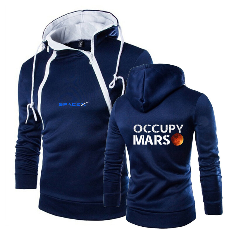 SpaceX Space X Logo 2021 hoodie olahraga pria, atasan bercetak ritsleting ganda kasual musim gugur dan musim dingin modis