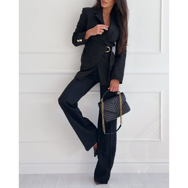 2024 Spring Summer New Women's Clothing Solid Color Polo Collar Bandage Commuter Formal Suit