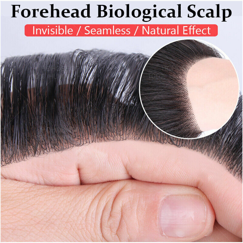 Peruca PU de pele fina para homens, V Loop macho, peruca de cabelo humano, prótese capilar, V Front Style 0,05-0,14mm