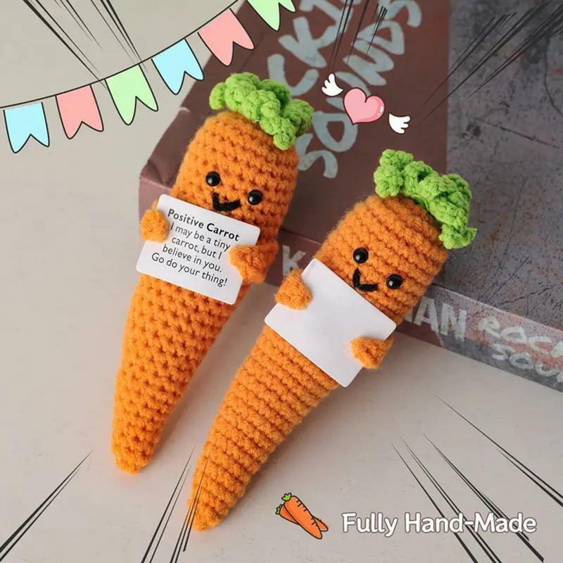 Crochet Dolls Knitted Carrot Doll With Positive Card 16Cm/6.3Inch Birthday Cheer Up Gifts Mini Knit Vegetable Ornaments For