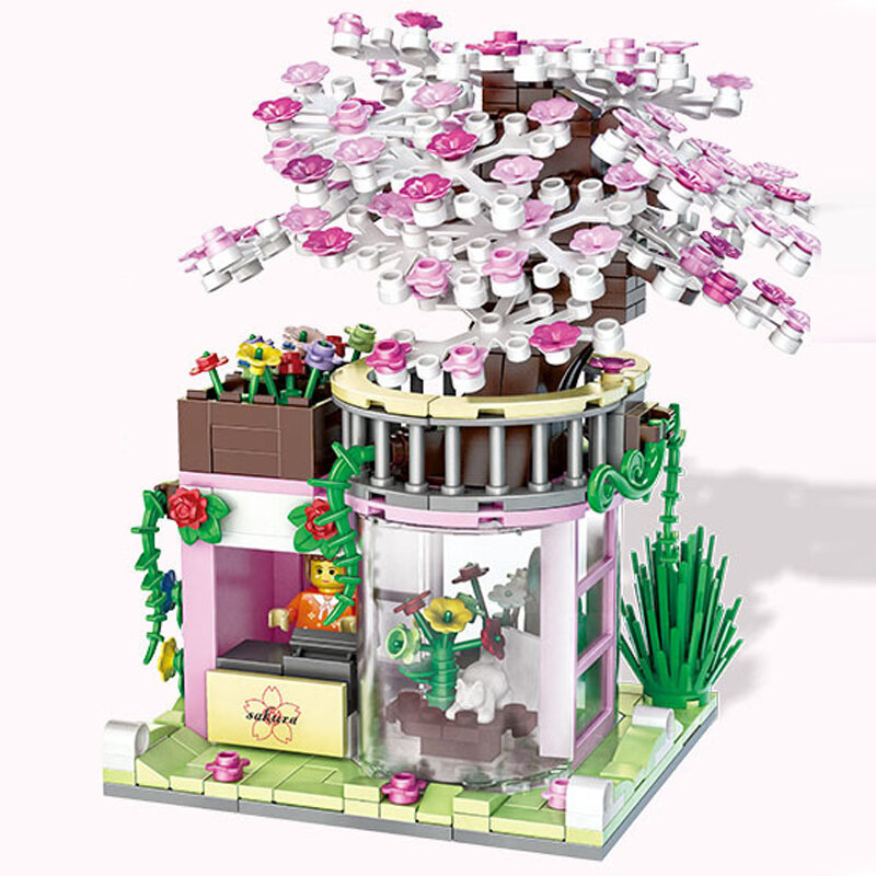 Mini City ดอกไม้ Shop Street View House บล็อกอาคาร DIY ชุดประกอบอาคารบล็อกของเล่นเพื่อการศึกษาเด็ก