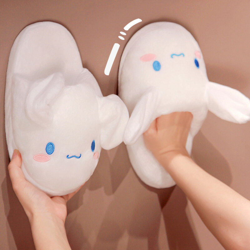 Sanrio Cinnamoroll Movable Ears Cartoon Kawaii Cute Cotton Slippers Melody Kuromi Plush Anime Plushie Shoes Home Indoor Slippers