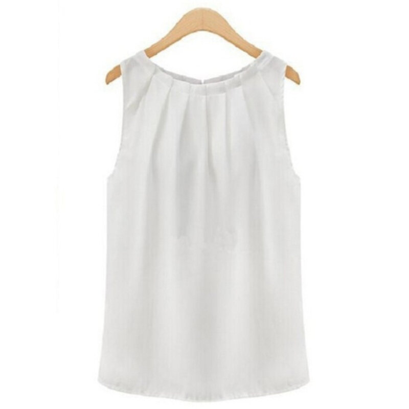 Bluse Tops Frauen neue Sommer T-Shirts Mode ärmellose Rundhals Chiffon Bluse billige Stoff koreanische Vestidos