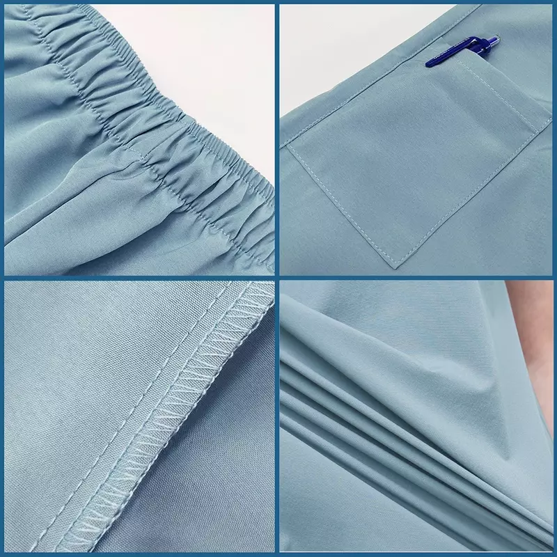 Bluzki do pielęgnacji i szorowania spodnie szybkoschnące mundury pielęgniarki jednolity kolor z dekoltem w szpic odzież do pracy elastyczność odzież robocza dla zwierząt domowych mundur medyczny