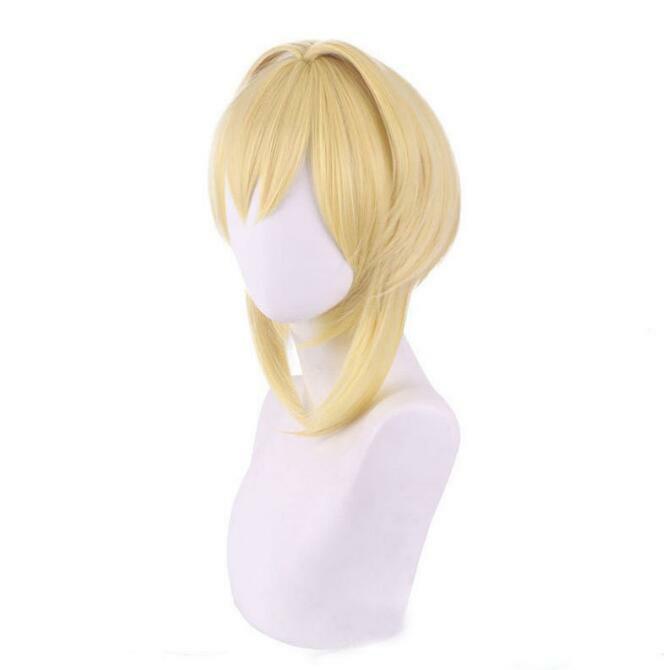 Genshin Impact Lumine Wig Synthetic Short Straight Blonde Yellow Game Cosplay Hair Heat Resistant Wig for Party