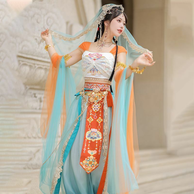 Новинка Hanfu Dunhuang Летающая богиня экзотический женский танцевальный набор coplay западные регионы костюм принцессы для путешествий