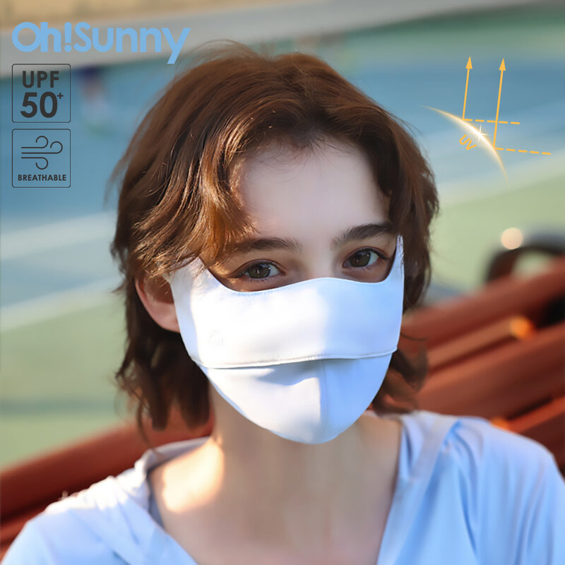OhSunny Masker Wajah Anti UV wanita, masker pelindung terik matahari Anti-UV UPF2000 + sudut mata desain hidung terbuka untuk luar ruangan Musim Panas 2024