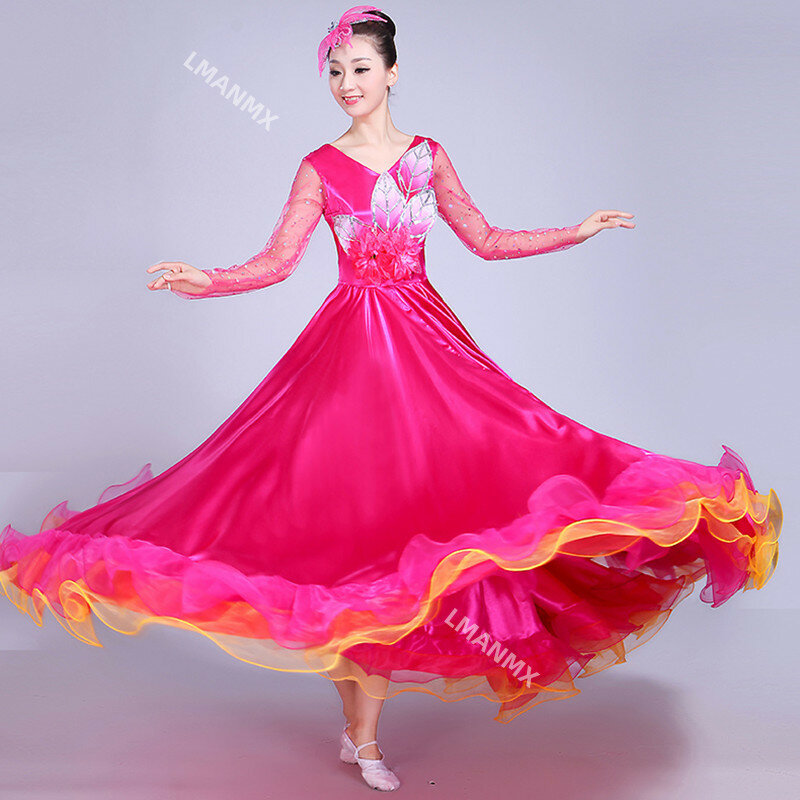 فستان فلامنكو إسبانية للنساء ، أداء مسرحي ، تنورة طويلة للحفلات ، فساتين رقص حمراء بدرجة!