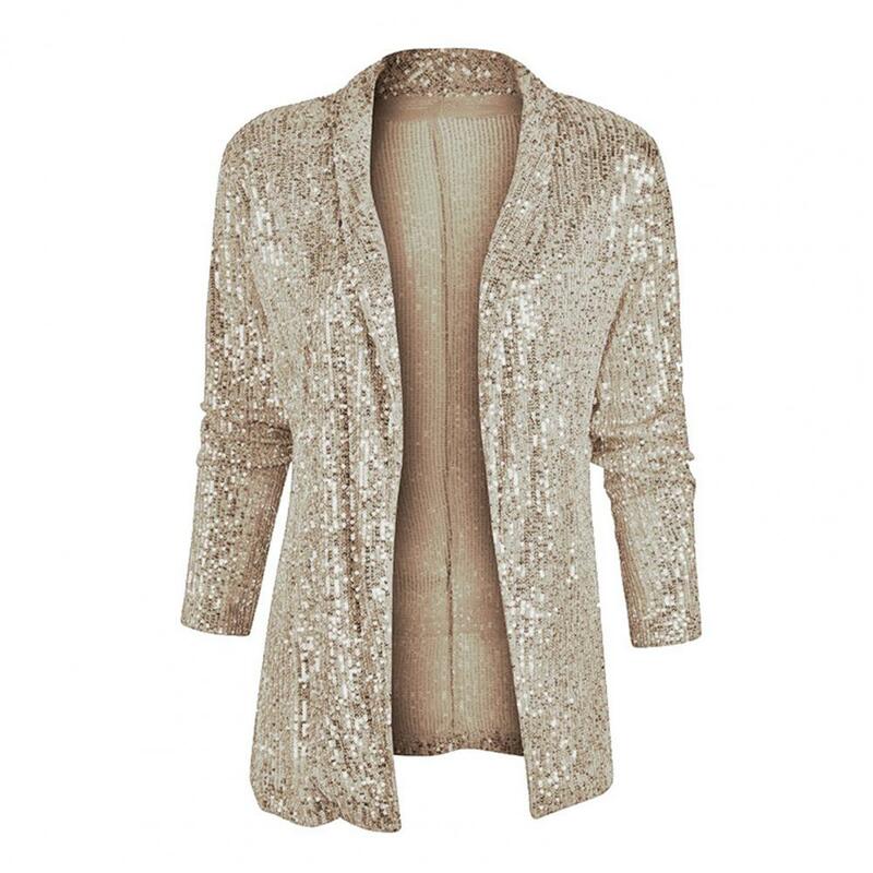 Long Sleeve Sparkling Sequin Cardigan A Addition to Wardrobe for Clubbing Stage Performances Office Commutes Spring Fall Long