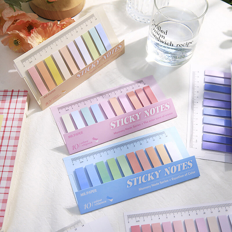 Simples Morandi Color Index Sticky Note Pads, auto-adesivo Memo Notepad, Material de escritório escolar, Papelaria Planner, 200 Folhas
